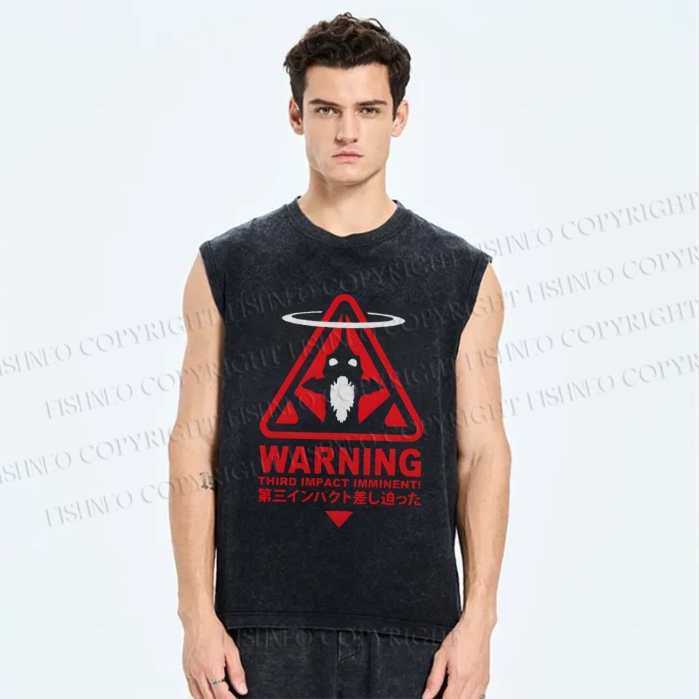 Unisex Warning Printed Washed Tank Top