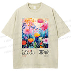 Unisex Yayoi Kusama Flower Printed Washed Tee