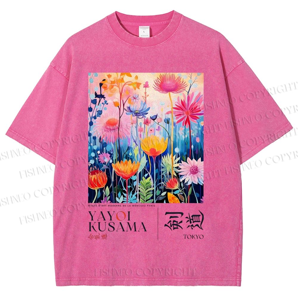Unisex Yayoi Kusama Flower Printed Washed Tee