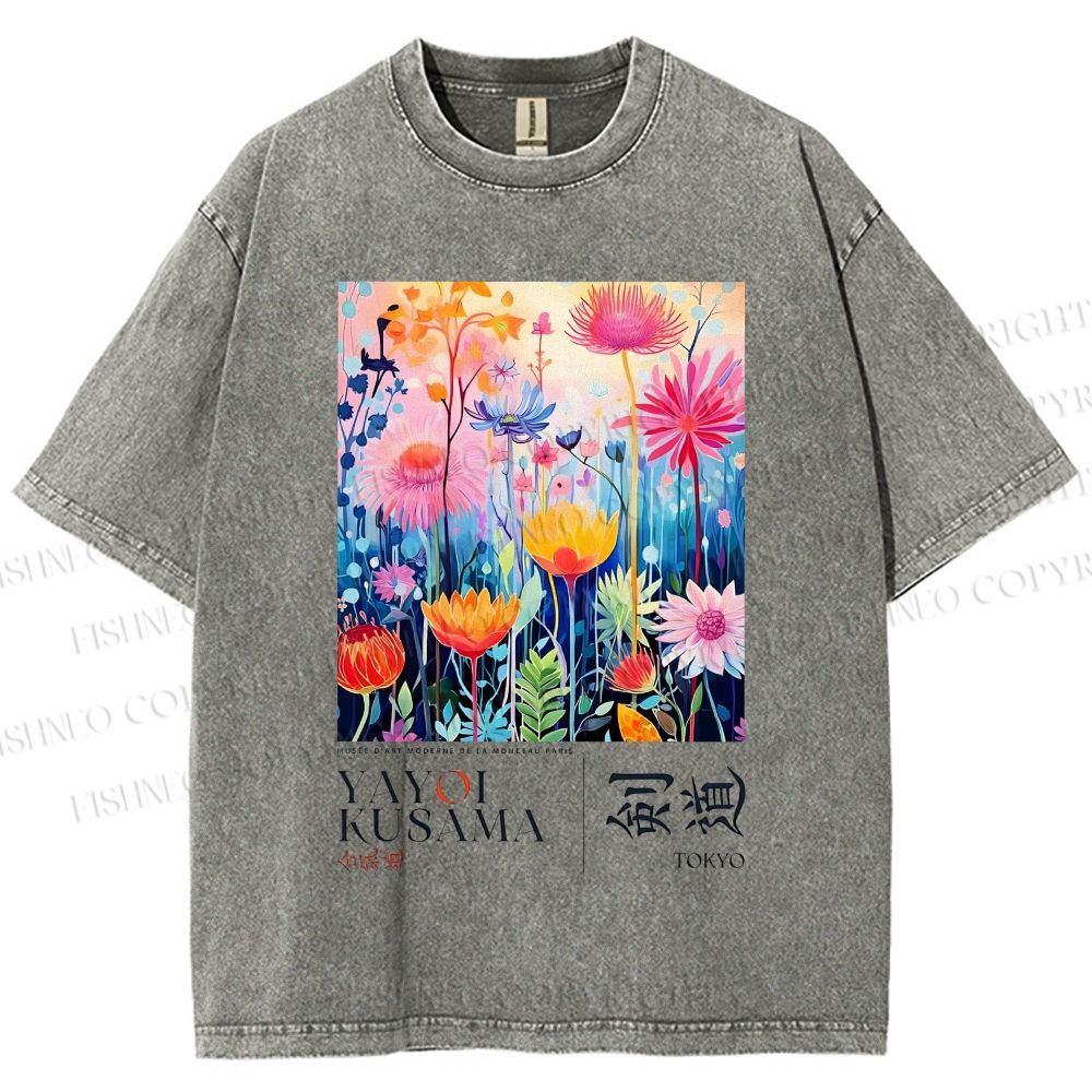 Unisex Yayoi Kusama Flower Printed Washed Tee