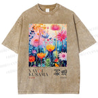 Unisex Yayoi Kusama Flower Printed Washed Tee