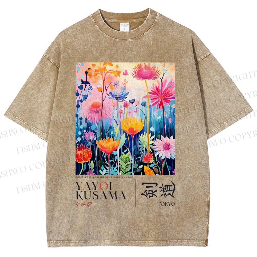 Unisex Yayoi Kusama Flower Printed Washed Tee