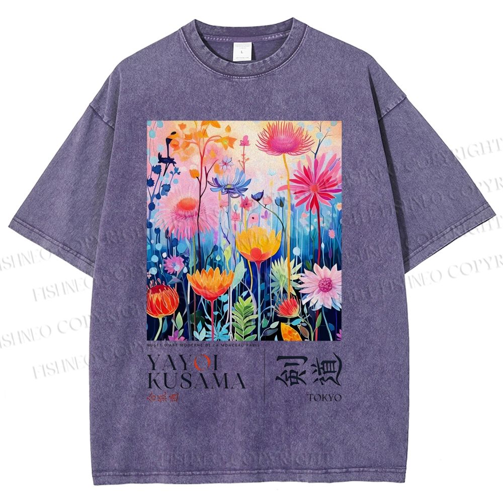 Unisex Yayoi Kusama Flower Printed Washed Tee