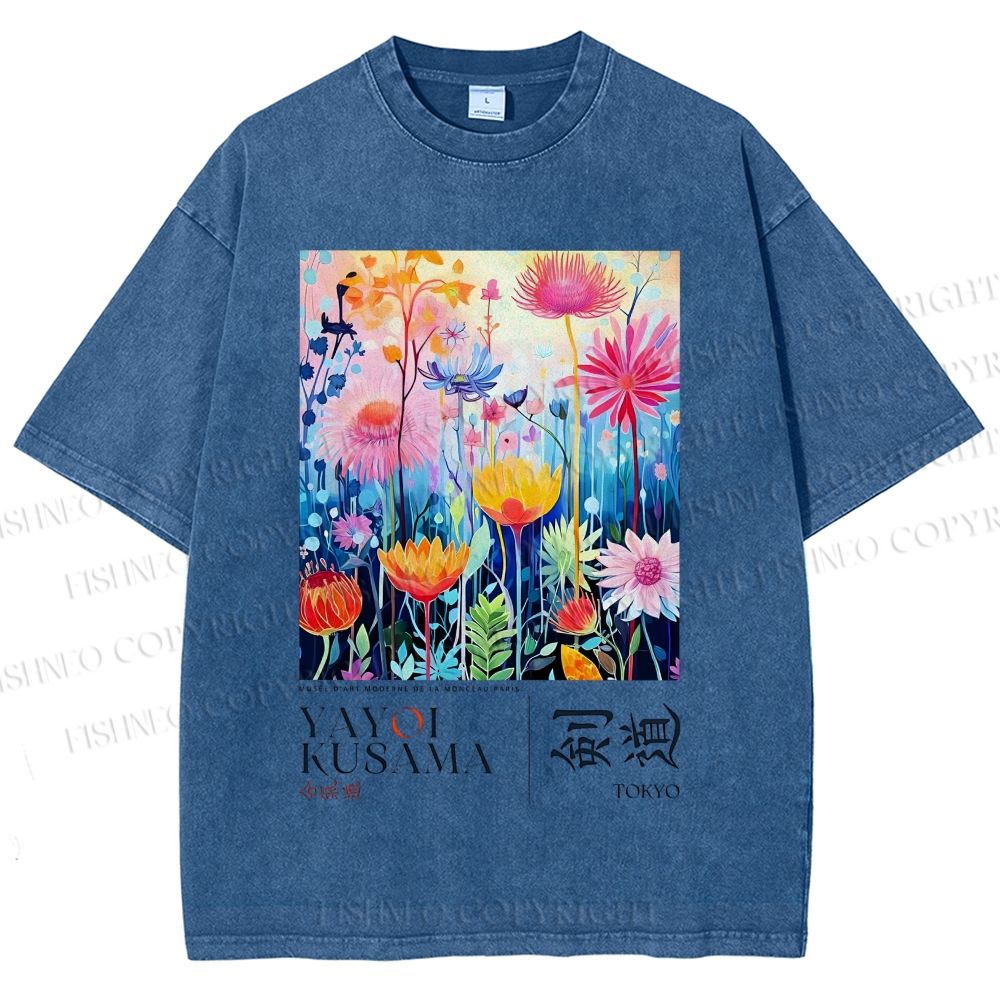 Unisex Yayoi Kusama Flower Printed Washed Tee