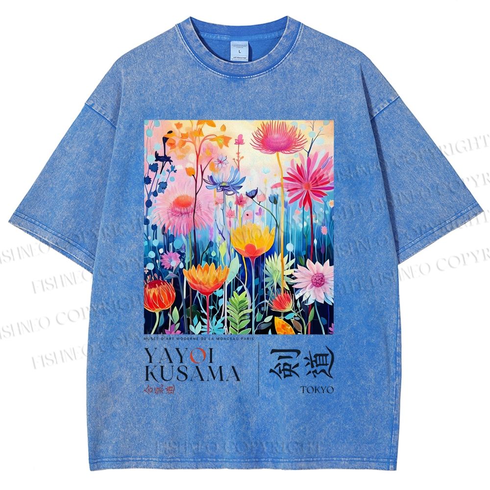 Unisex Yayoi Kusama Flower Printed Washed Tee