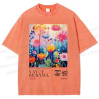 Unisex Yayoi Kusama Flower Printed Washed Tee
