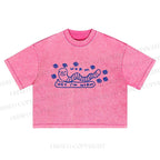 Worm Printed Washed Cropped T-Shirt