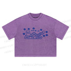 Worm Printed Washed Cropped T-Shirt