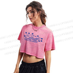 Worm Printed Washed Cropped T-Shirt