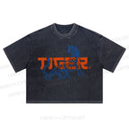 Tiger Printed Washed Cropped T-Shirt