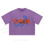 Tiger Printed Washed Cropped T-Shirt