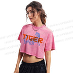 Tiger Printed Washed Cropped T-Shirt