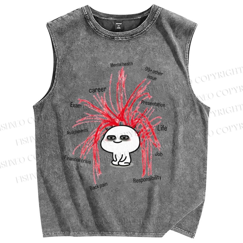Unisex Cartoon Emotions Printed Washed Tank Top
