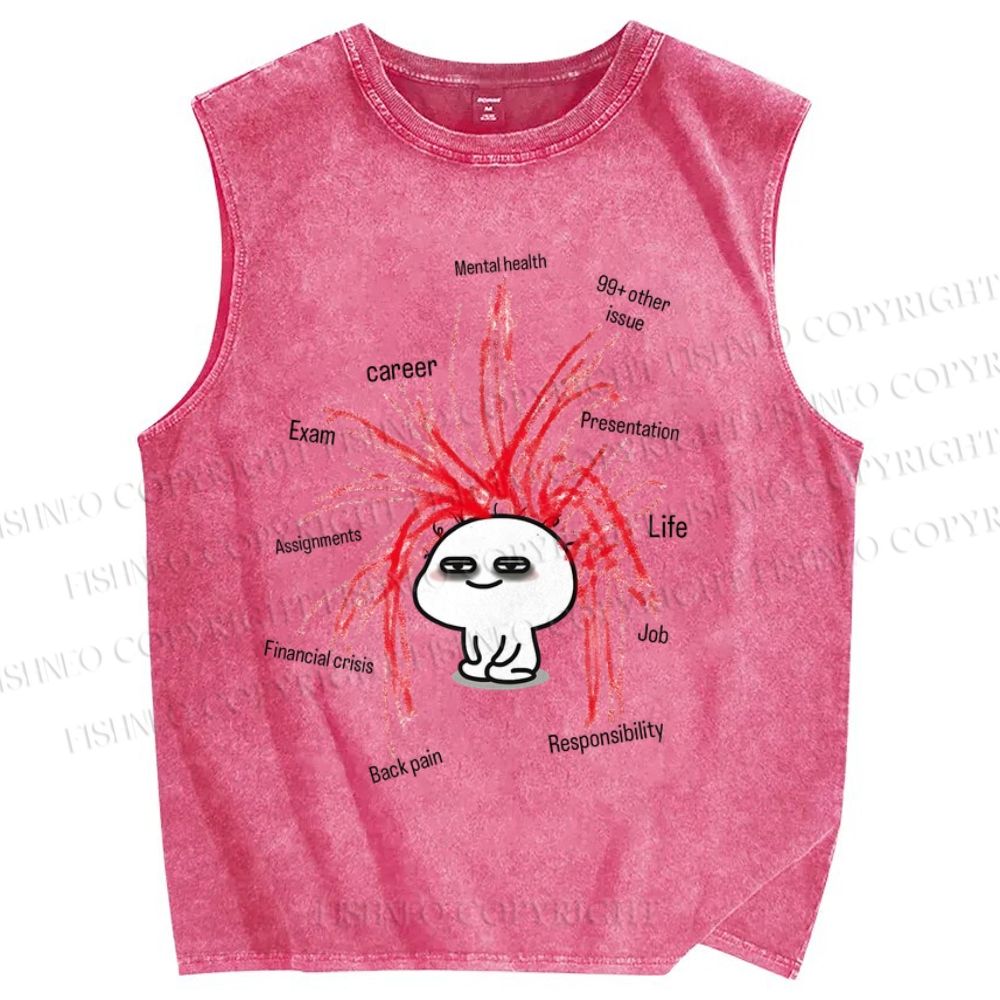 Unisex Cartoon Emotions Printed Washed Tank Top