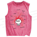 Unisex Cartoon Emotions Printed Washed Tank Top