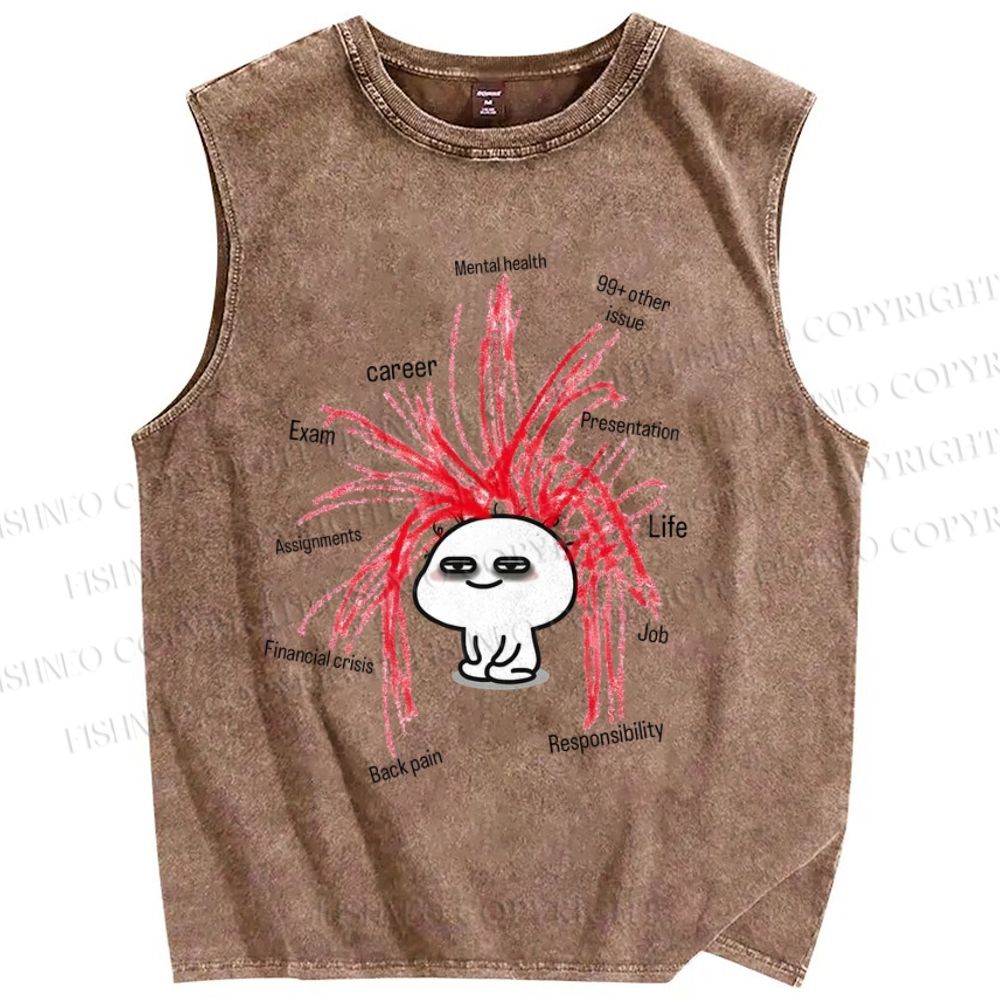 Unisex Cartoon Emotions Printed Washed Tank Top