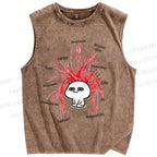Unisex Cartoon Emotions Printed Washed Tank Top