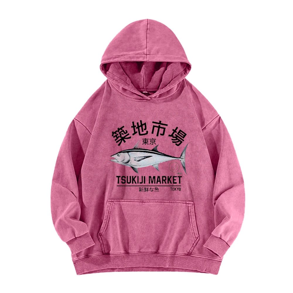 Japanese Seafood Market Salmon Vintage Distressed Hoodie