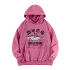 Japanese Seafood Market Salmon Vintage Distressed Hoodie