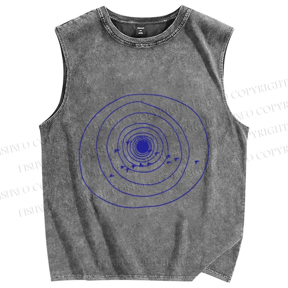Unisex  Annual Rings Birds Printed Washed Tank Top