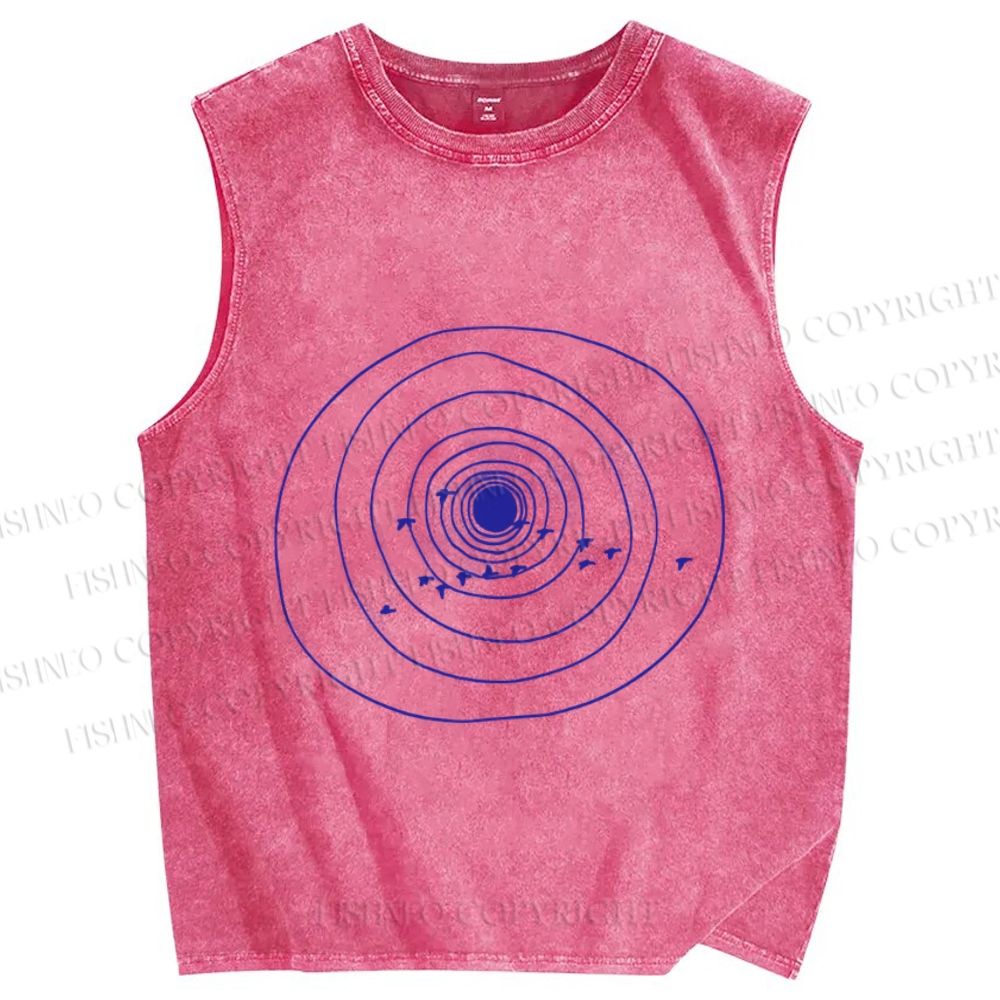 Unisex  Annual Rings Birds Printed Washed Tank Top
