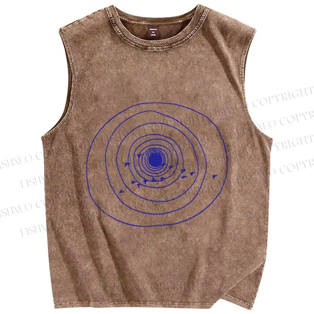 Unisex  Annual Rings Birds Printed Washed Tank Top
