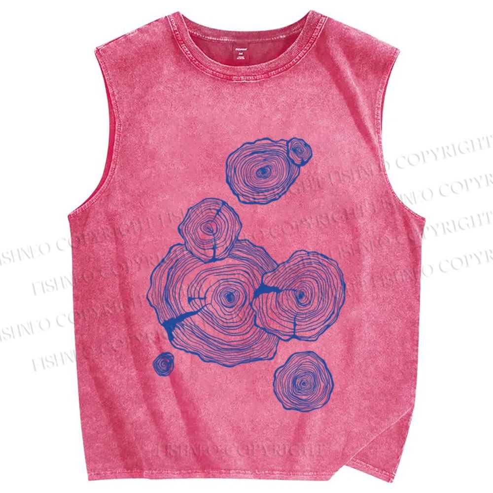 Unisex Annual Rings Printed Washed Tank Top