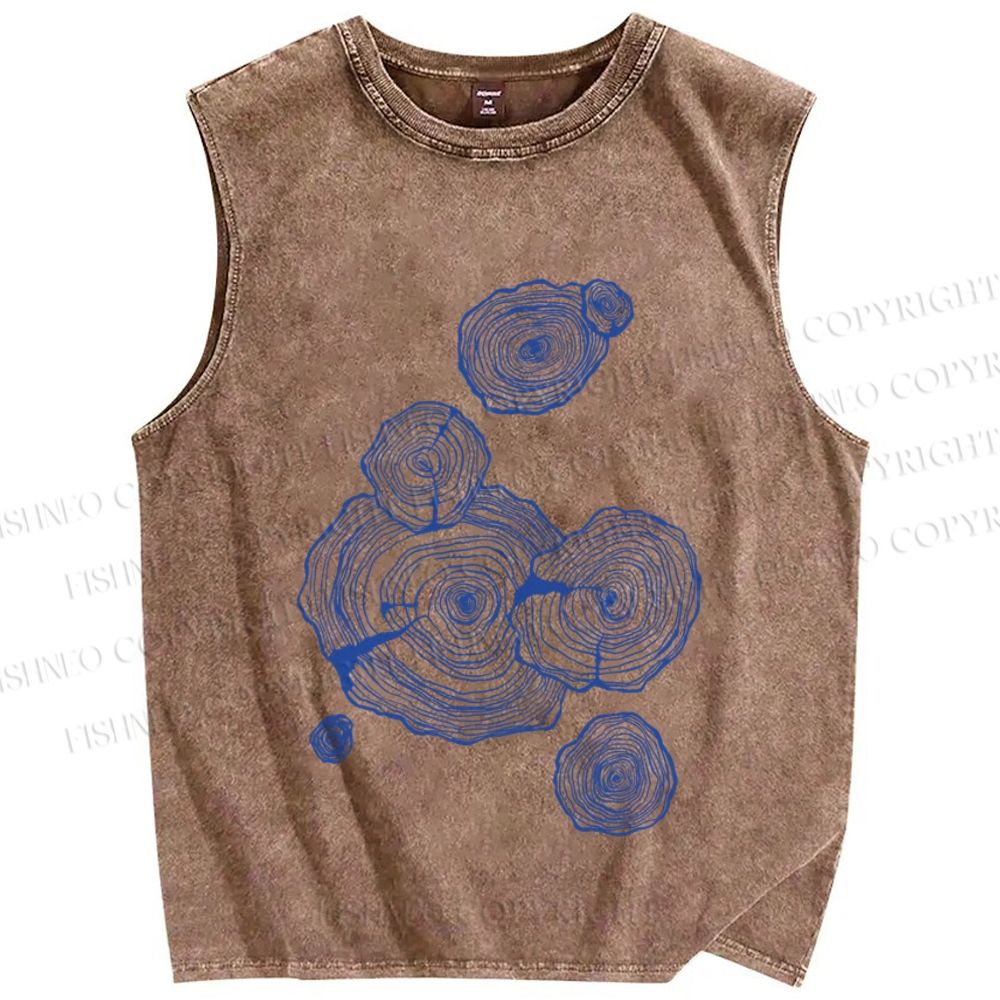 Unisex Annual Rings Printed Washed Tank Top
