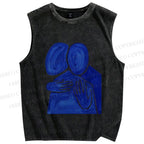 Unisex Two People Hug Printed Washed Tank Top