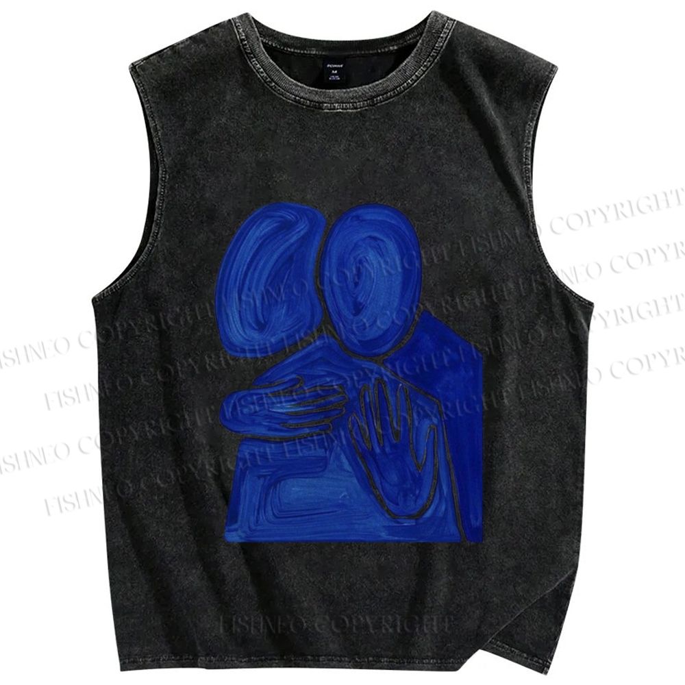 Unisex Two People Hug Printed Washed Tank Top