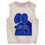 Unisex Two People Hug Printed Washed Tank Top