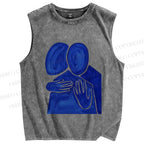 Unisex Two People Hug Printed Washed Tank Top