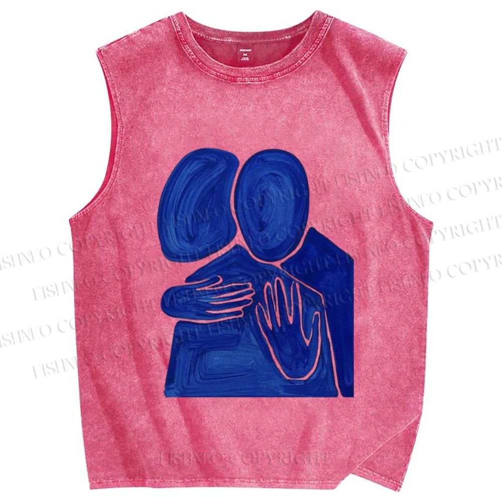 Unisex Two People Hug Printed Washed Tank Top