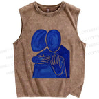 Unisex Two People Hug Printed Washed Tank Top