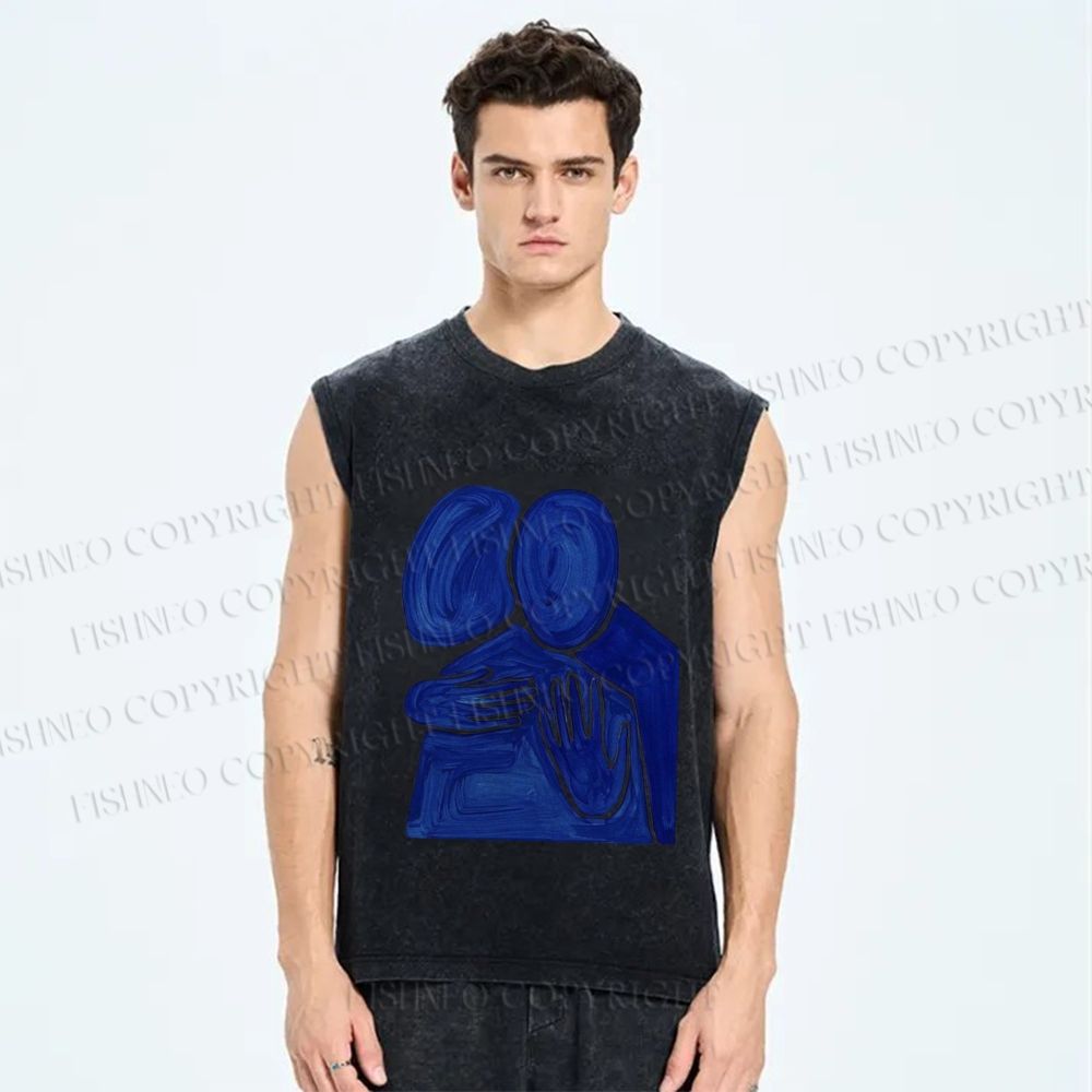 Unisex Two People Hug Printed Washed Tank Top