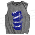 Unisex Cut Strawberry Printed Washed Tank Top