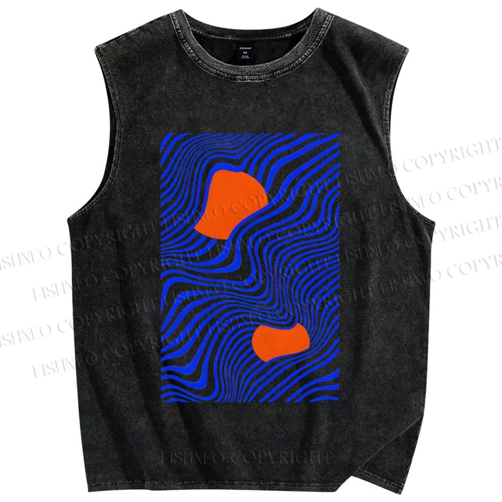 Unisex Geometric Waves Printed Washed Tank Top
