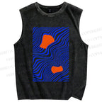 Unisex Geometric Waves Printed Washed Tank Top