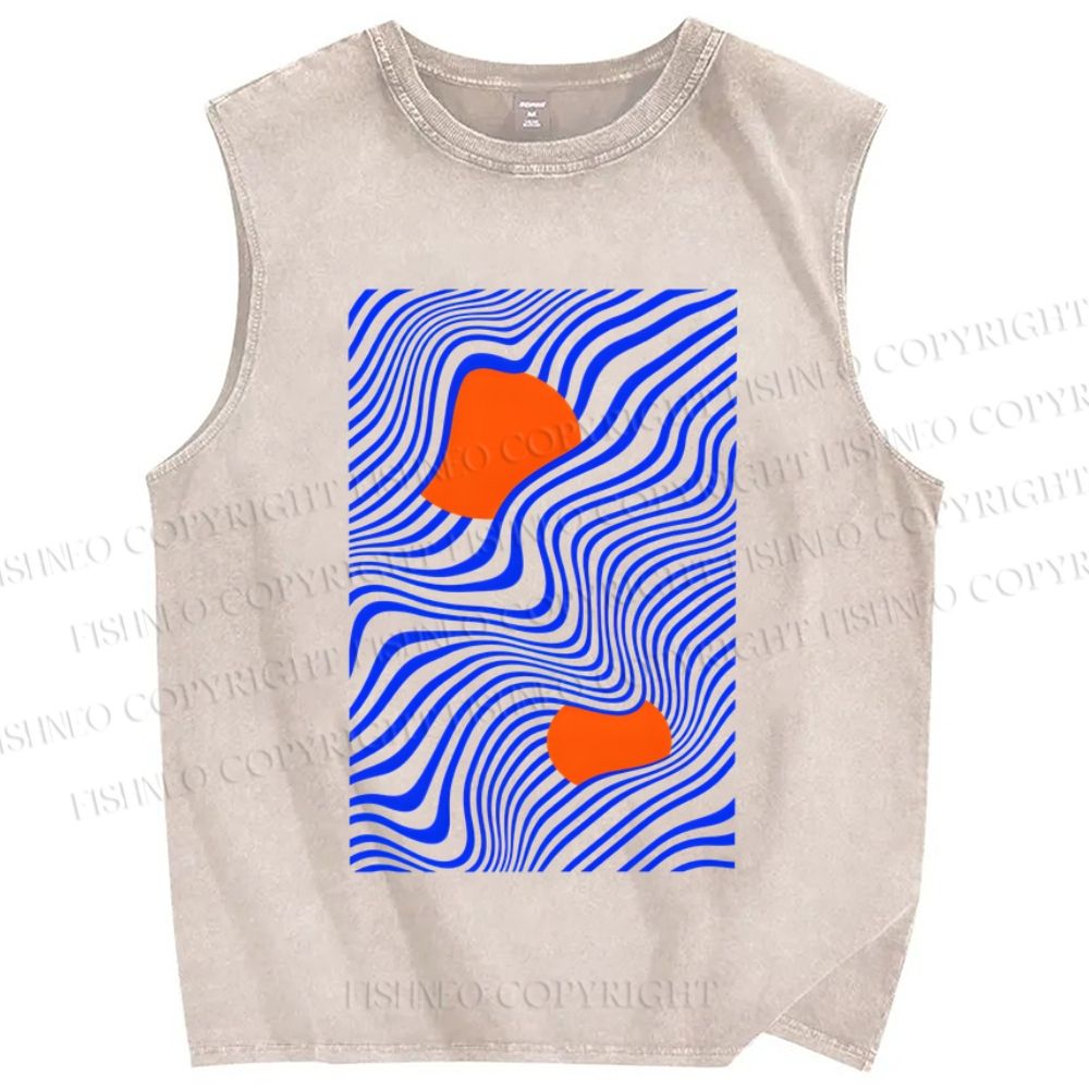 Unisex Geometric Waves Printed Washed Tank Top
