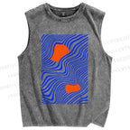 Unisex Geometric Waves Printed Washed Tank Top