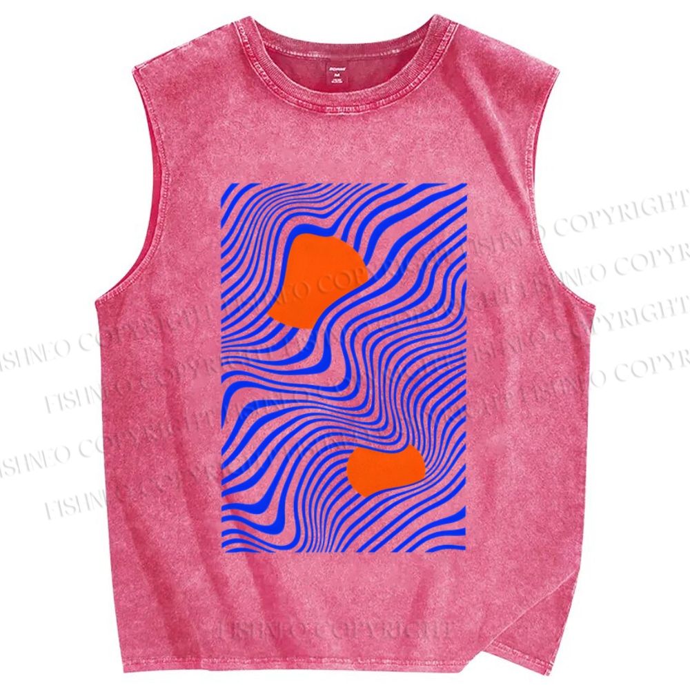 Unisex Geometric Waves Printed Washed Tank Top