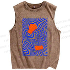 Unisex Geometric Waves Printed Washed Tank Top