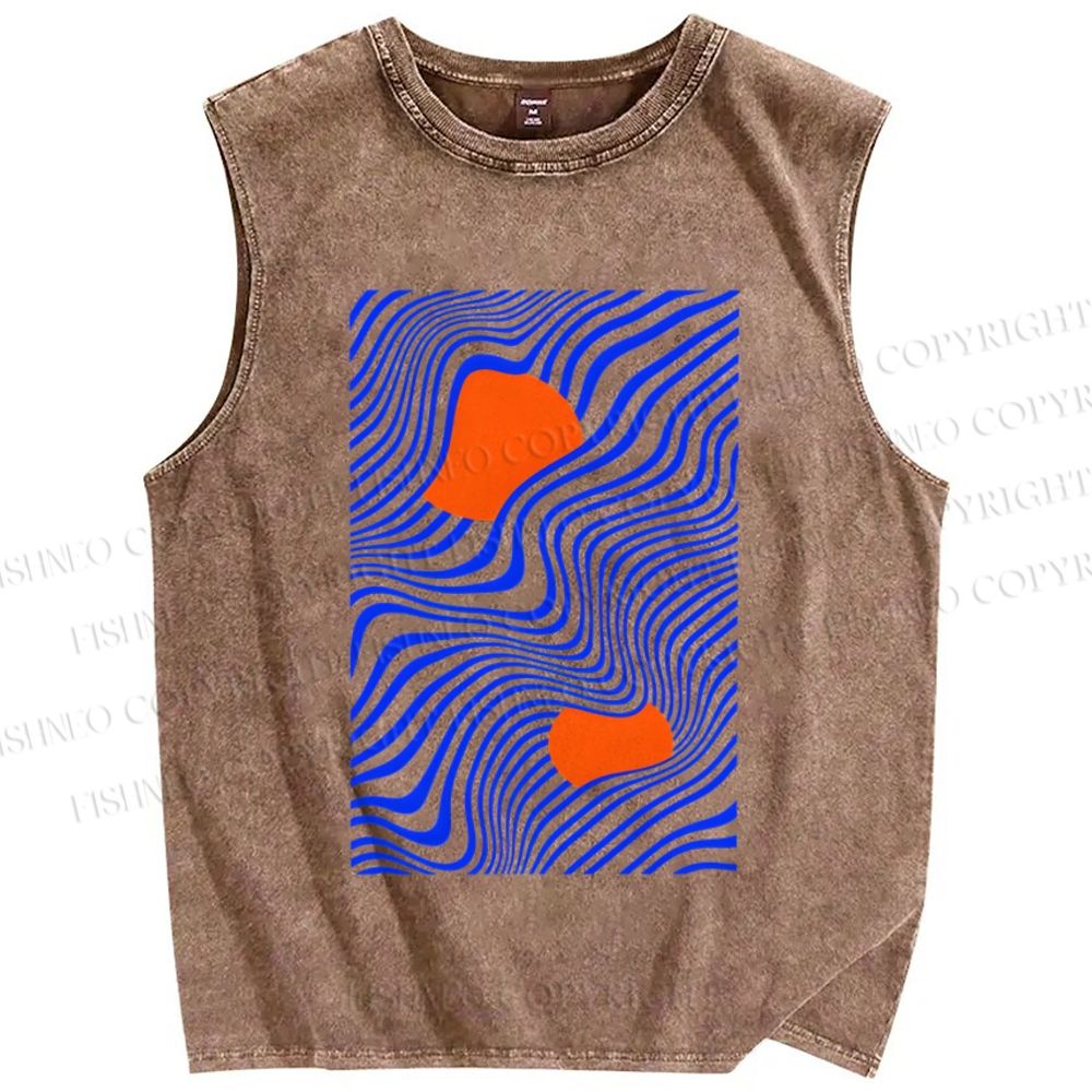Unisex Geometric Waves Printed Washed Tank Top