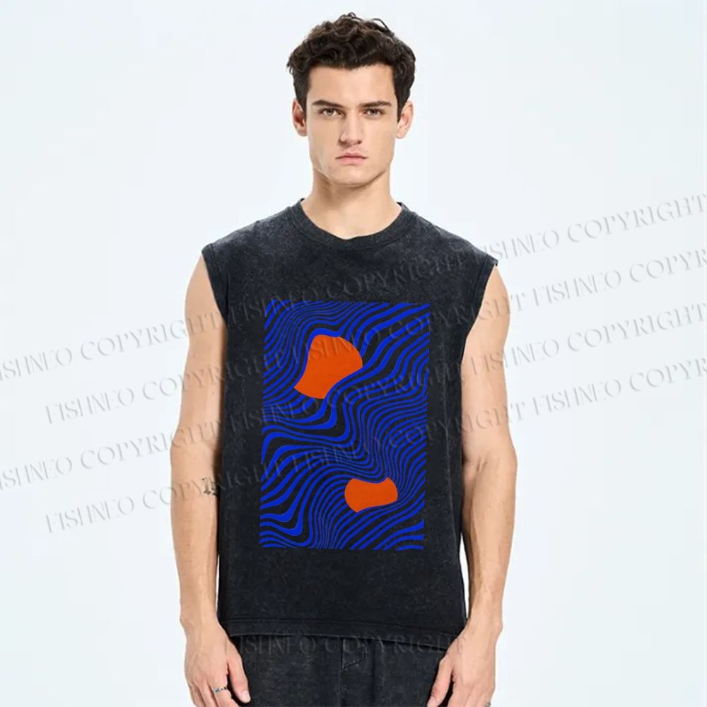 Unisex Geometric Waves Printed Washed Tank Top