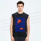 Unisex Geometric Waves Printed Washed Tank Top