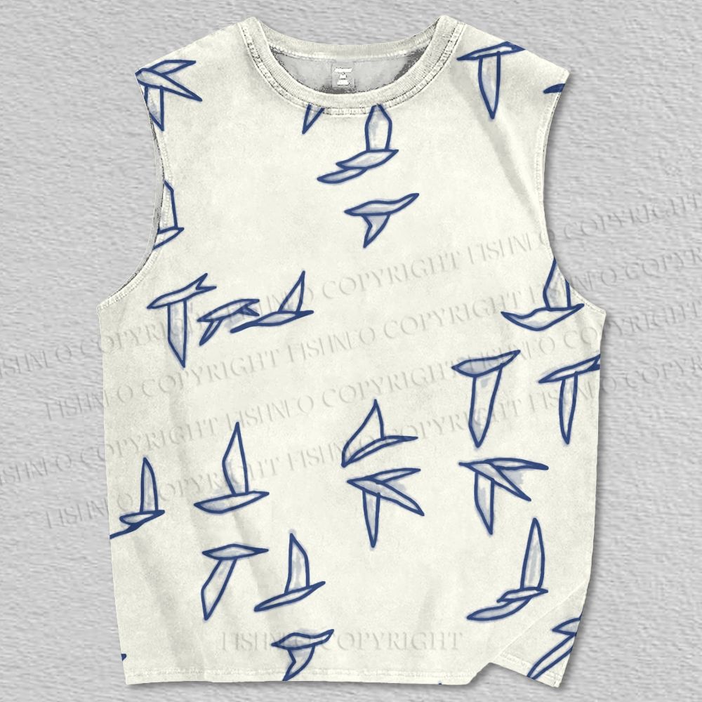 Unisex Blue Birds Printed Tank Top