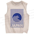 Unisex Japan Waves Printed Washed Tank Top