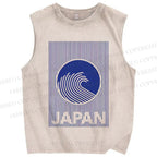 Unisex Japan Waves Printed Washed Tank Top