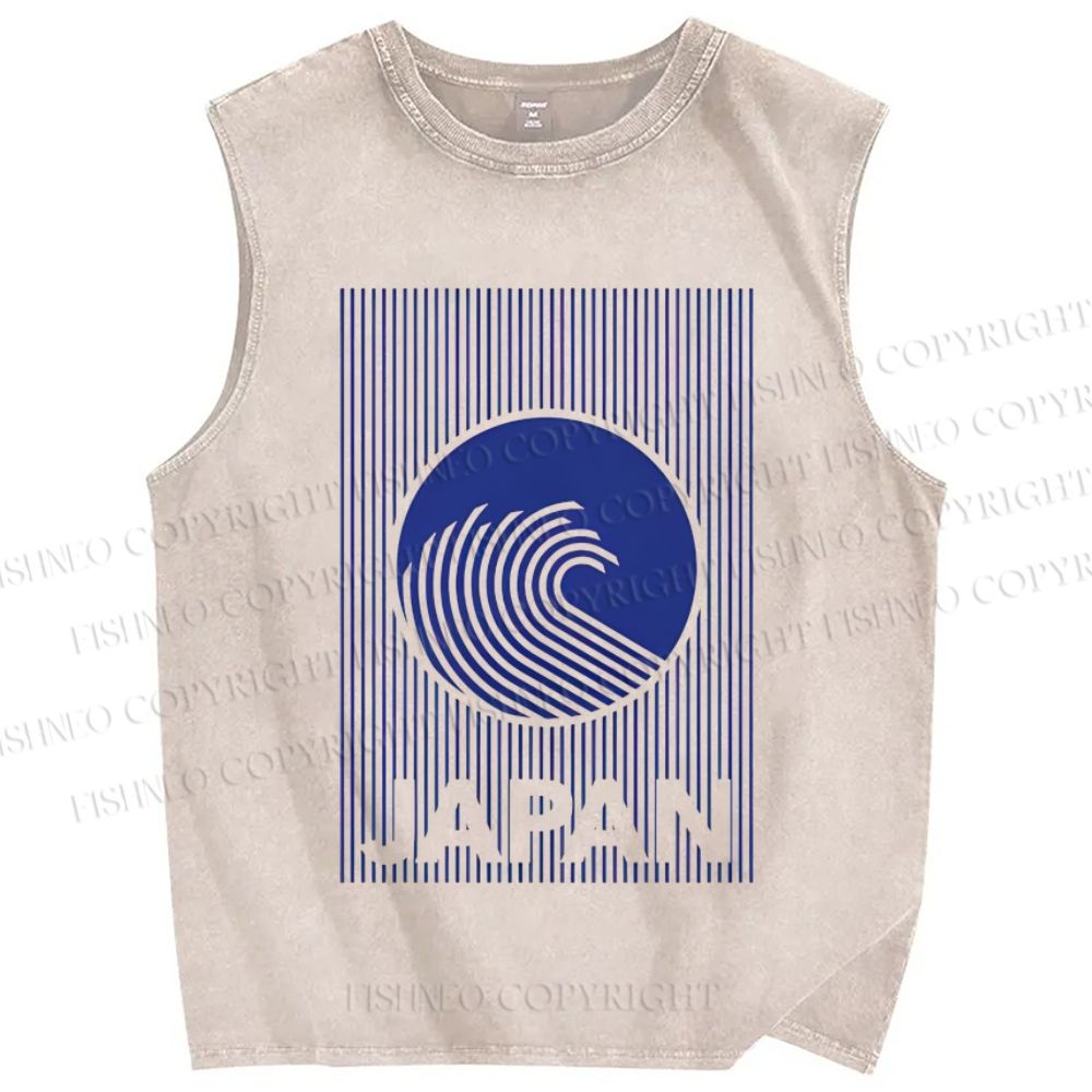 Unisex Japan Waves Printed Washed Tank Top