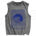 Unisex Japan Waves Printed Washed Tank Top